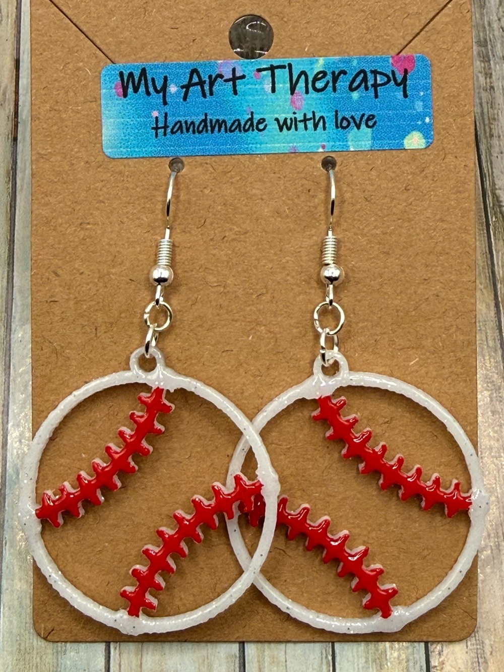 Handmade Baseball Stitch Hoop Earrings - White & Red